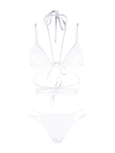 Shop Adamo Fine-ribbed Wraparound Halterneck Bikini In White