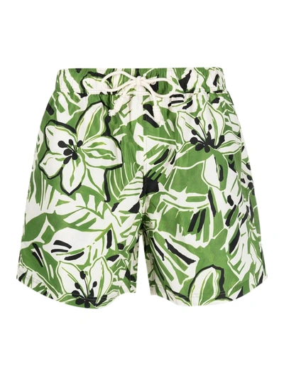 Shop Palm Angels Floral-print Drawstring Swim Shorts In Green