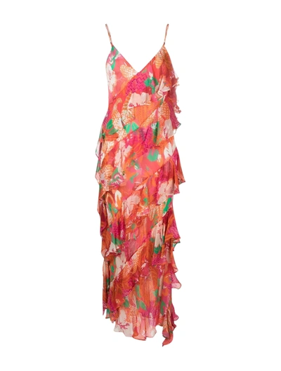 Shop Msgm Floral-print Ruffled Long Dress In Red