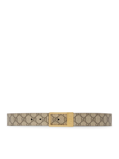 Shop Gucci Gg Belt With Rectangular Buckle In Nude & Neutrals