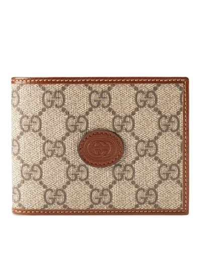 Shop Gucci Gg Supreme Bi-fold Wallet And Card Holder In Nude & Neutrals