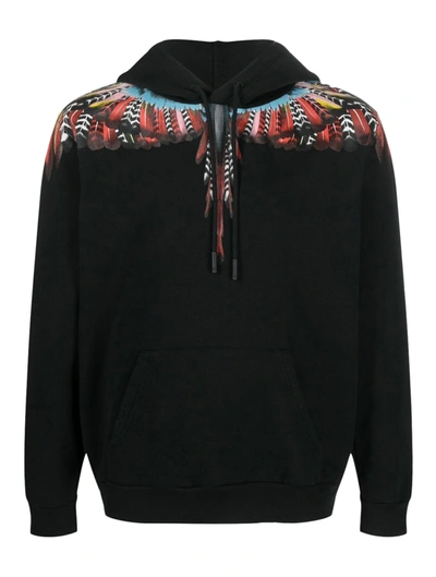 Shop Marcelo Burlon County Of Milan Grizzly Wings Cotton Hoodie In Black