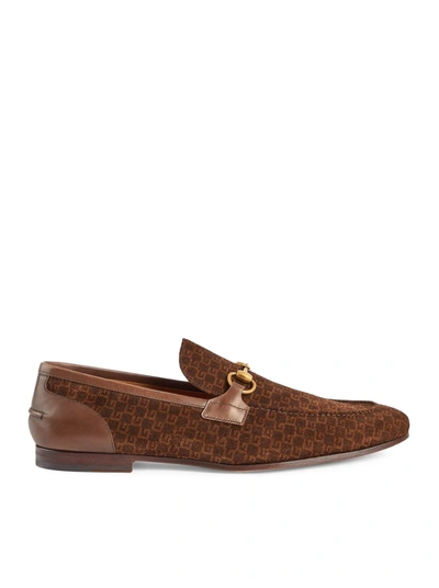Shop Gucci Horsebit Monogram Loafers In Brown