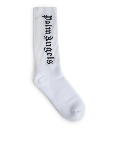 Shop Palm Angels Intarsia-logo Socks In White