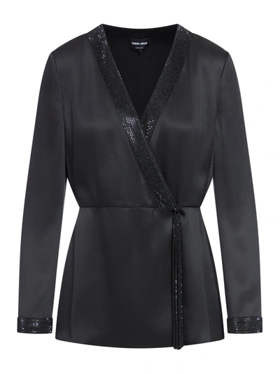 Shop Giorgio Armani Jacket With Applied Rhinestones In Black