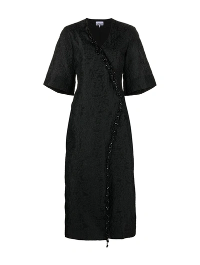 Shop Ganni Jacquard Midi Dress In Black