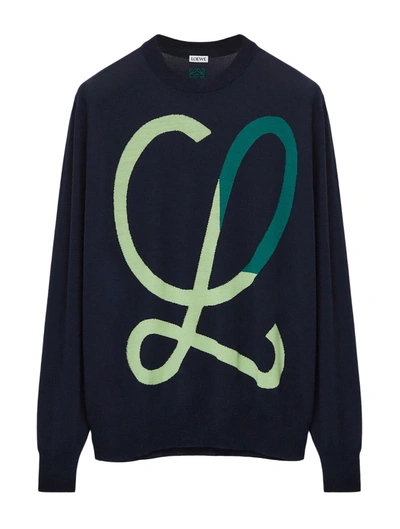 Shop Loewe L Intarsia Sweater In Blue