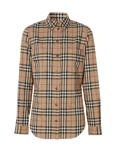 Shop Burberry Lapwing  Shirt In Cotton With Vintage Check Pattern In Nude & Neutrals