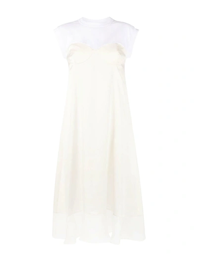 Shop Sacai Layered Midi Dress In White