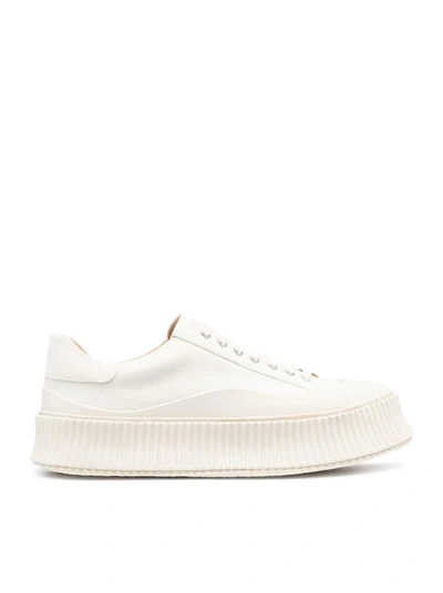 Shop Jil Sander Leather Lace-up Sneakers In Nude & Neutrals