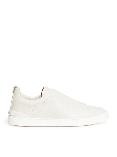 Shop Zegna Leather Sneakers With Hidden Laces In White