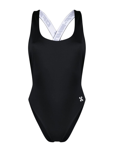 Shop Off-white Logo Band Swimsuit In Black