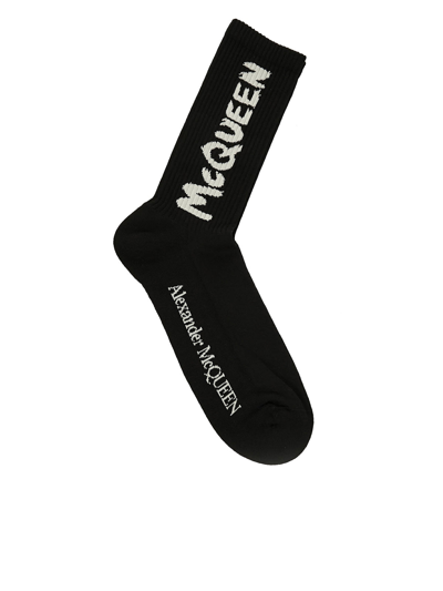 Shop Alexander Mcqueen Logo Embroidered Socks In Black