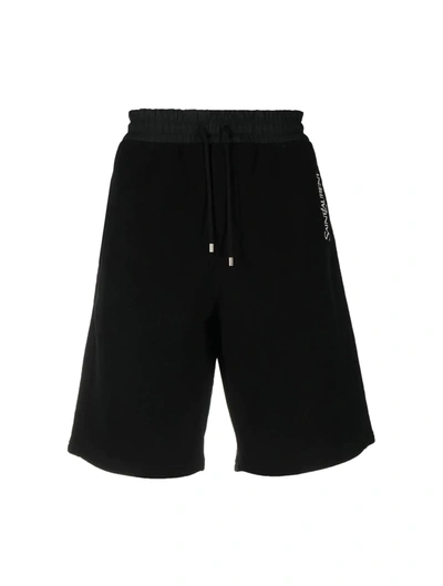 Shop Saint Laurent Logo Embroidery Cotton Shorts In Black