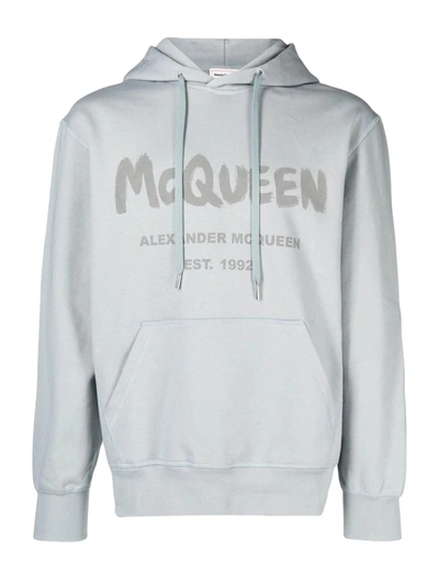 Shop Alexander Mcqueen Logo Print Drawstring Hoodie In Grey
