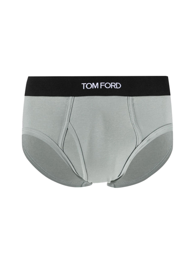 Shop Tom Ford Logo Waistband Briefs In Grey