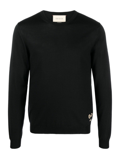 Shop Gucci Logo-embroidered Knitted Sweater In Black