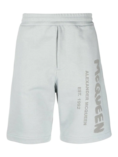 Shop Alexander Mcqueen Logo-print Cotton Track Shorts In Grey