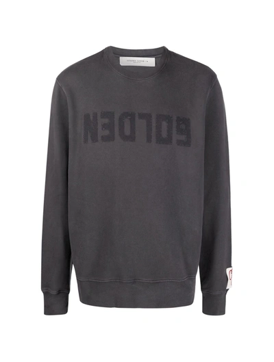 Golden Goose Golden M S Regular Sweatshirt Distressed Cotton Jersey With Logo Clothing In Gray