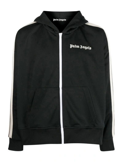 Shop Palm Angels Logo-print Zip-front Hoodie In Black