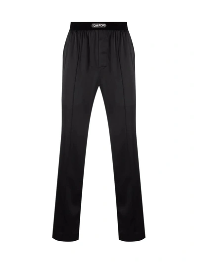 Shop Tom Ford Logo-waistband Silk Pajama Trousers In Black