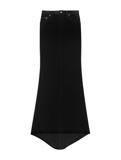 Shop Saint Laurent Long Skirt In Velvet In Black