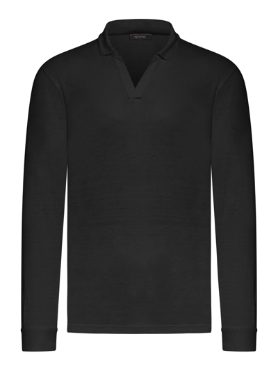 Nome Long-sleeved Linen Polo In Black