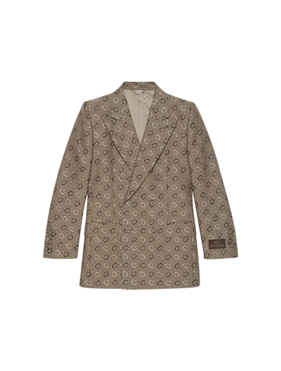 Shop Gucci Maxi Horsebit Pattern Cotton Jacket In Nude & Neutrals