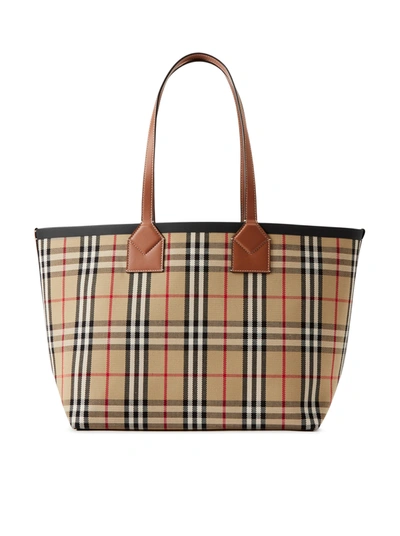 Shop Burberry Medium London Tote In Check Cotton In Brown