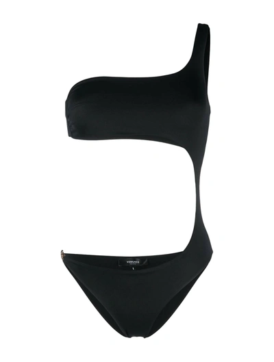 Shop Versace Medusa Plaque Detail Swimsuit In Black