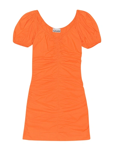 Shop Ganni Mini Dress In Yellow & Orange