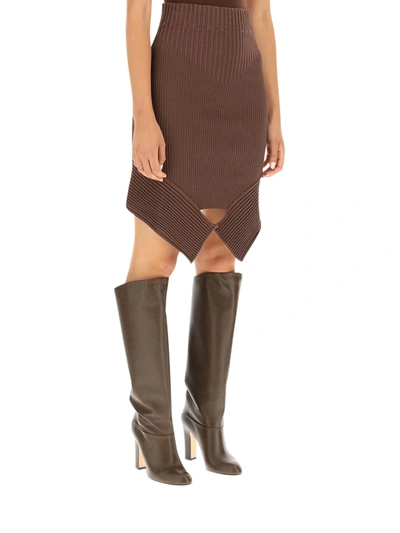 Shop Adamo Mini Skirt High Waist With Cut-out Detail In Brown