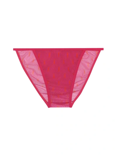 Shop Saint Laurent Monogram Panties In Tulle Jersey In Pink & Purple