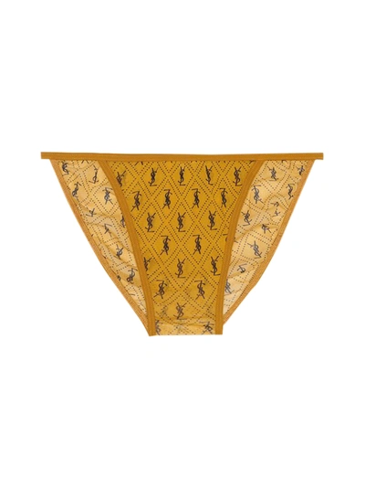 Shop Saint Laurent Monogram Panties In Tulle Jersey In Yellow & Orange