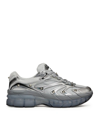 Shop Valentino Ms-2960 Low-top Sneaker In Fabric And Calfskin In Metallic