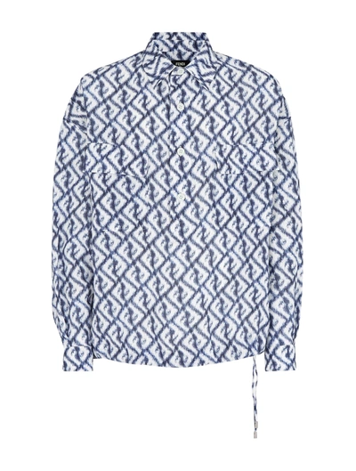 Shop Fendi Multicolor Linen Shirt In Blue