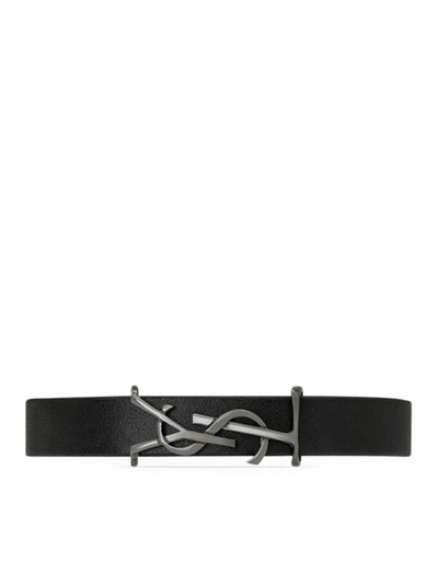 Shop Saint Laurent Opyum Bracelet In Soft Leather And Metal In Black