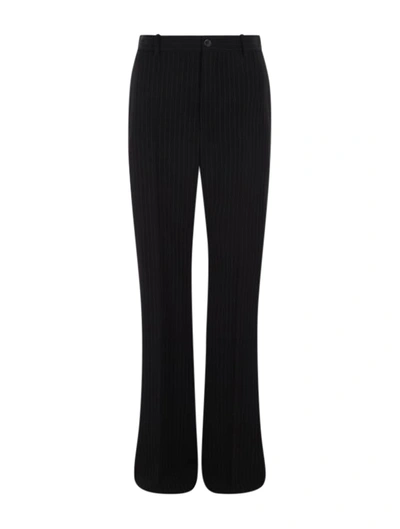 Shop Balenciaga Pinstripe Twill Straight-leg Pants In Black