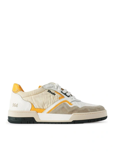 Shop Rhude Racing Logo-embroidered Leather, Suede And Shell Sneakers In White
