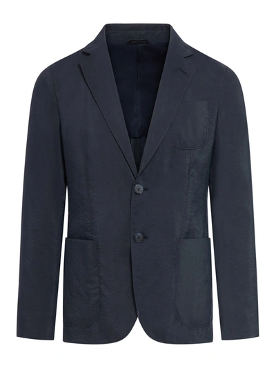 Shop Giorgio Armani Regular-fit Single-breasted Blazer In Cotton By  In Blue