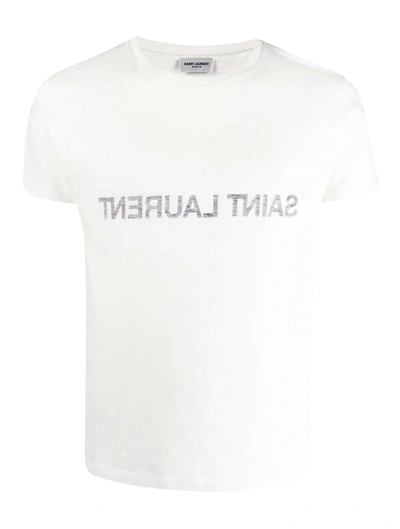 Saint Laurent Reverse Logo T-shirt 'naturel/noir' In Nude & Neutrals