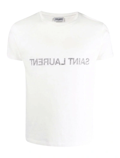 Shop Saint Laurent Reverse Logo T-shirt In Nude & Neutrals