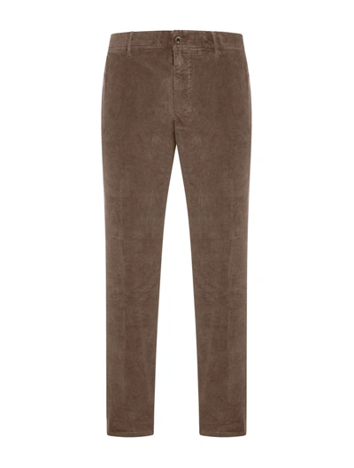 Shop Incotex Ribbed Velvet Trousers In Brown