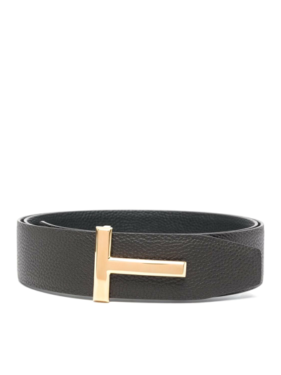 Shop Tom Ford Ridge T Leather Belt In Brown