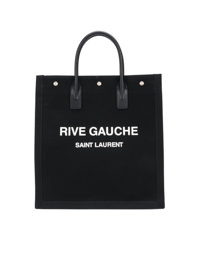 Shop Saint Laurent Rive Gauche Canvas Tote Bag In Black