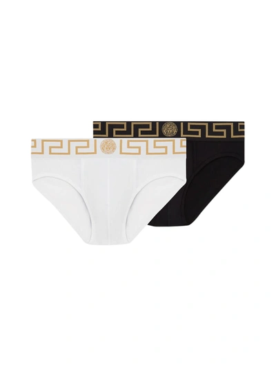 Shop Versace Set Of Two Briefs With Greek Border In Black