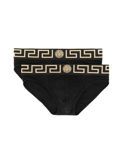 Shop Versace Set Of Two Briefs With Greek Border In Black