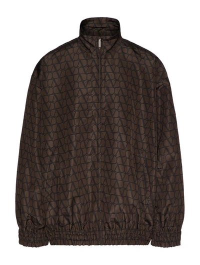 Shop Valentino Silk Fail Jacket With Iconographe To All Over Printing Print In Brown