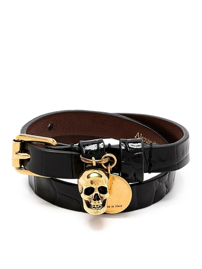 Shop Alexander Mcqueen Skull Bracelet In Black