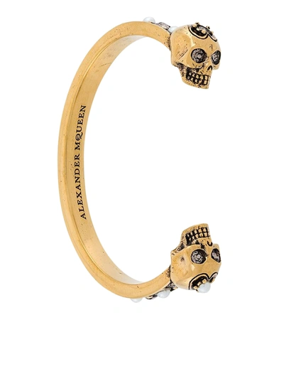 Shop Alexander Mcqueen Skull Cuff Bracelet In Gold